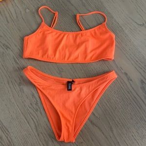 🧡Ribbed Bright Orange Triangl Bikini🧡